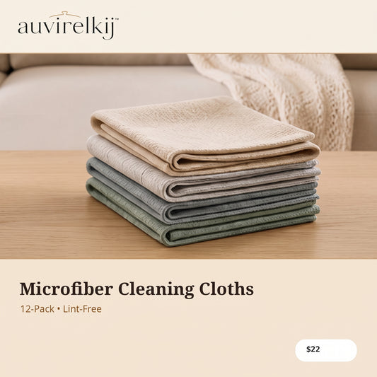 auvirelkij™ Microfiber Cleaning Cloths 12-Pack – Lint-Free Reusable Towels for Kitchen, Glass, Dusting & Home Care