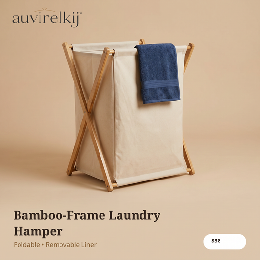 auvirelkij™ Foldable Laundry Hamper with Bamboo Frame – Removable Liner, Slim Clothes Basket & Bedroom Organizer