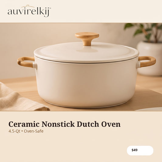 auvirelkij™ Ceramic Nonstick Dutch Oven with Lid – 4.5-Qt Induction Cookware Pot, Oven-Safe Casserole & Everyday Stockpot