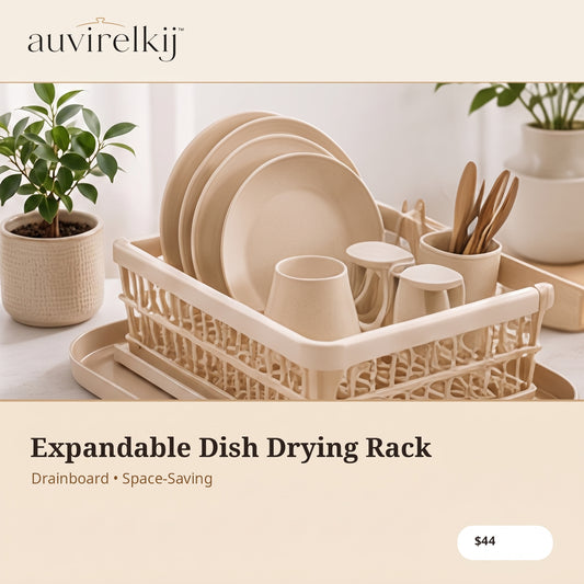 auvirelkij™ Expandable Dish Drying Rack with Drainboard – Space-Saving Countertop Dish Drainer & Utensil Holder