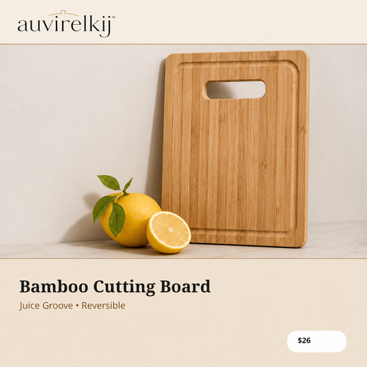 auvirelkij™ Reversible Bamboo Cutting Board – Large Chopping Board with Juice Groove, Carry Handle & Serving Surface